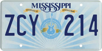 MS license plate ZCY214