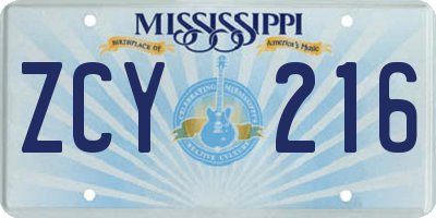 MS license plate ZCY216
