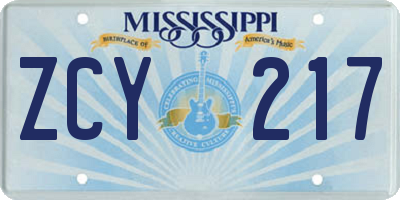 MS license plate ZCY217