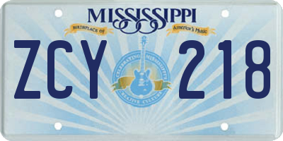 MS license plate ZCY218