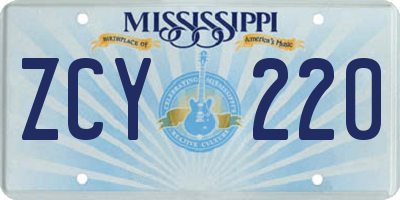 MS license plate ZCY220