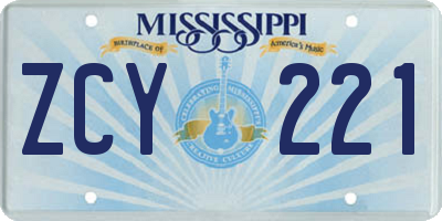 MS license plate ZCY221