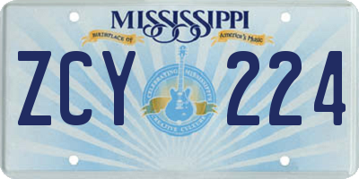 MS license plate ZCY224