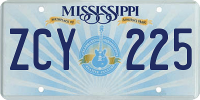 MS license plate ZCY225