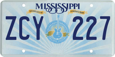 MS license plate ZCY227