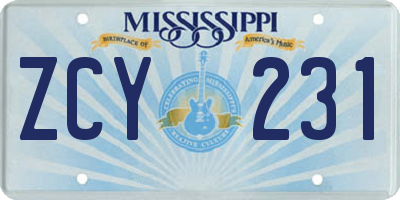 MS license plate ZCY231