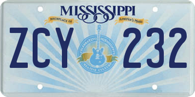 MS license plate ZCY232