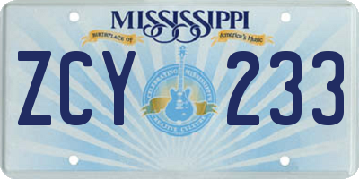 MS license plate ZCY233