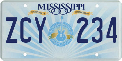 MS license plate ZCY234
