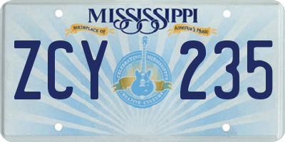 MS license plate ZCY235