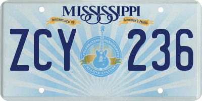 MS license plate ZCY236
