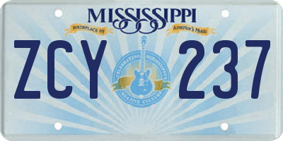 MS license plate ZCY237