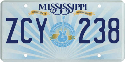 MS license plate ZCY238