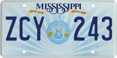 MS license plate ZCY243