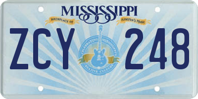MS license plate ZCY248