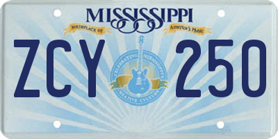 MS license plate ZCY250