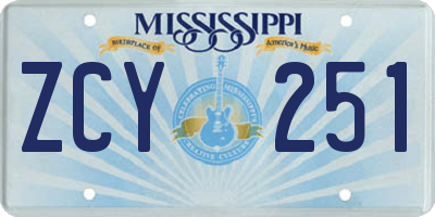 MS license plate ZCY251