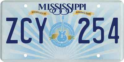 MS license plate ZCY254