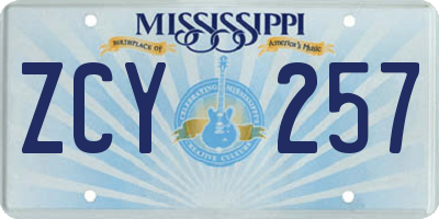 MS license plate ZCY257