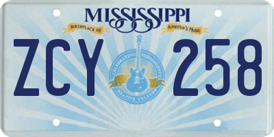 MS license plate ZCY258