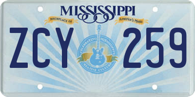 MS license plate ZCY259