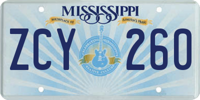 MS license plate ZCY260