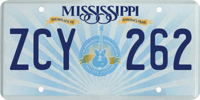 MS license plate ZCY262