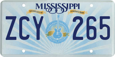 MS license plate ZCY265
