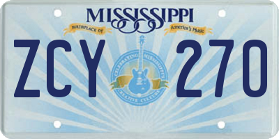 MS license plate ZCY270