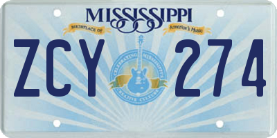 MS license plate ZCY274