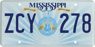 MS license plate ZCY278