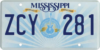 MS license plate ZCY281
