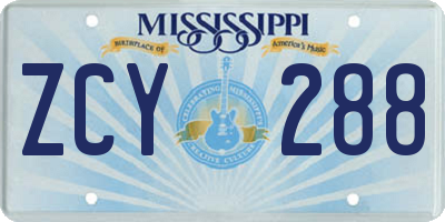 MS license plate ZCY288