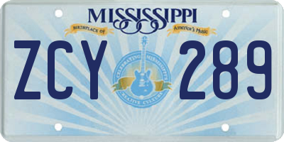 MS license plate ZCY289