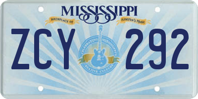 MS license plate ZCY292