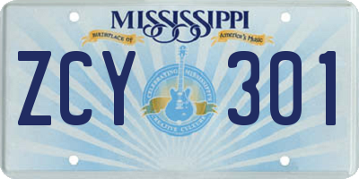 MS license plate ZCY301