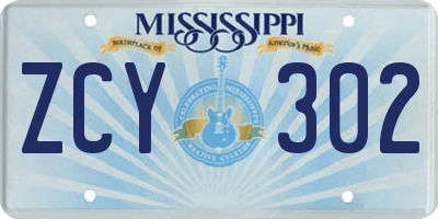 MS license plate ZCY302