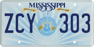 MS license plate ZCY303