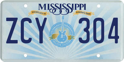 MS license plate ZCY304