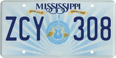 MS license plate ZCY308