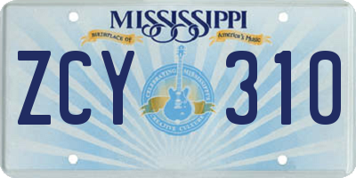 MS license plate ZCY310