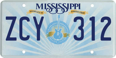 MS license plate ZCY312