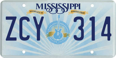MS license plate ZCY314