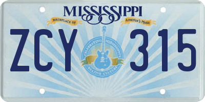 MS license plate ZCY315