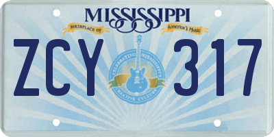 MS license plate ZCY317