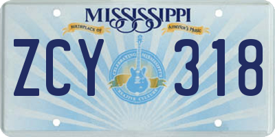 MS license plate ZCY318