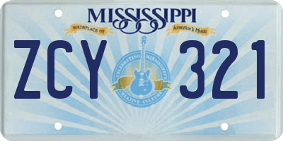 MS license plate ZCY321