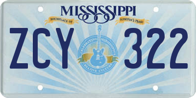MS license plate ZCY322
