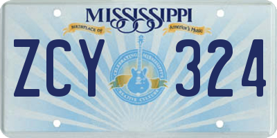 MS license plate ZCY324