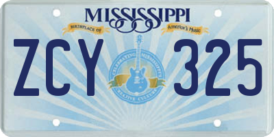 MS license plate ZCY325